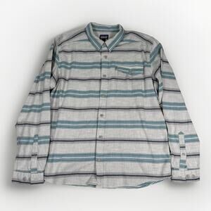 Patagonia Lightweight Fjord Flannel Shirt Men's Size Large Striped Blue Gray